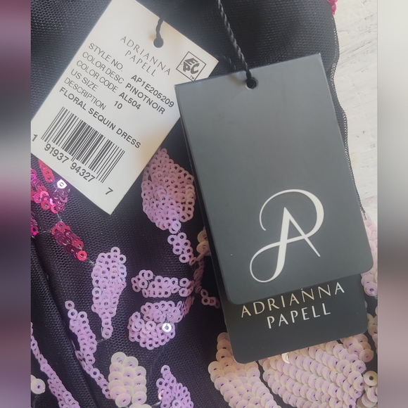 💛 Limited Time Sale💛Adrianna Papell Black and Purple Floral Midi Dress - Picture 10 of 12